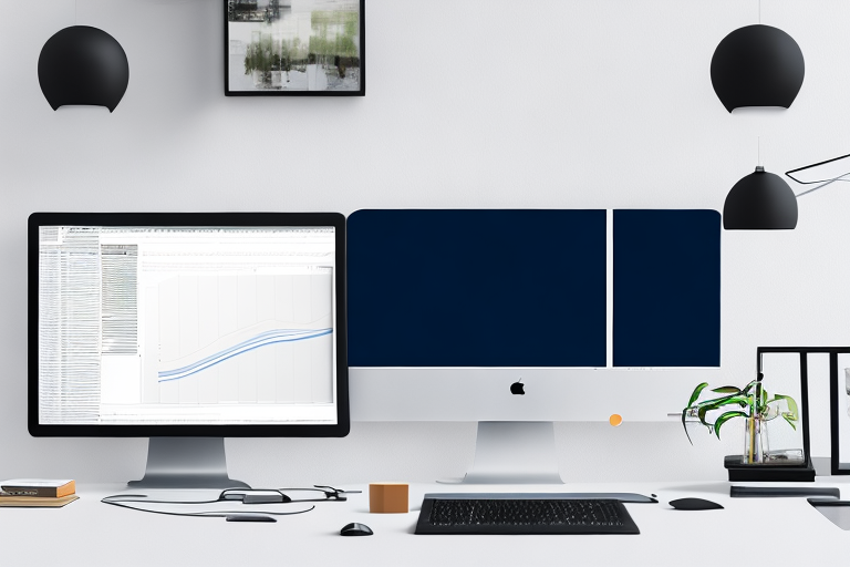 Moderner Laptop auf einem Schreibtisch mit komplexem Code und Grafik, symbolisiert Webentwicklungstools und Techniken.