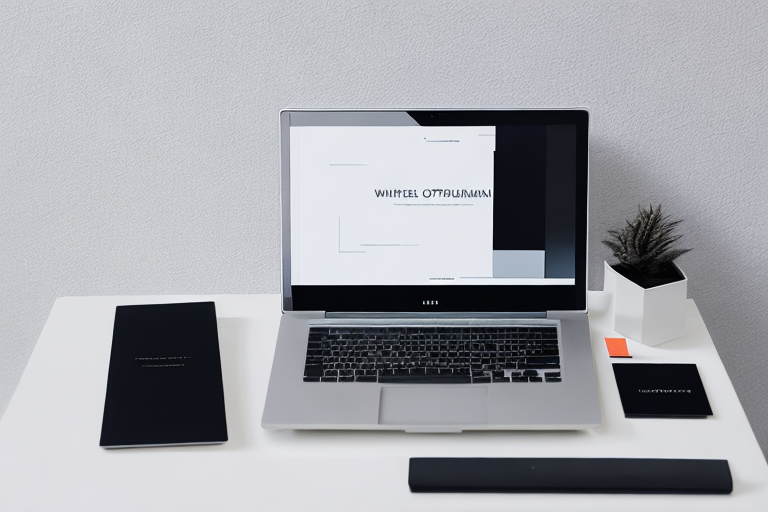 Moderner Schreibtisch mit Laptop und sauberer Webseitengestaltung, zeigt modernen Webentwicklungstechniken.