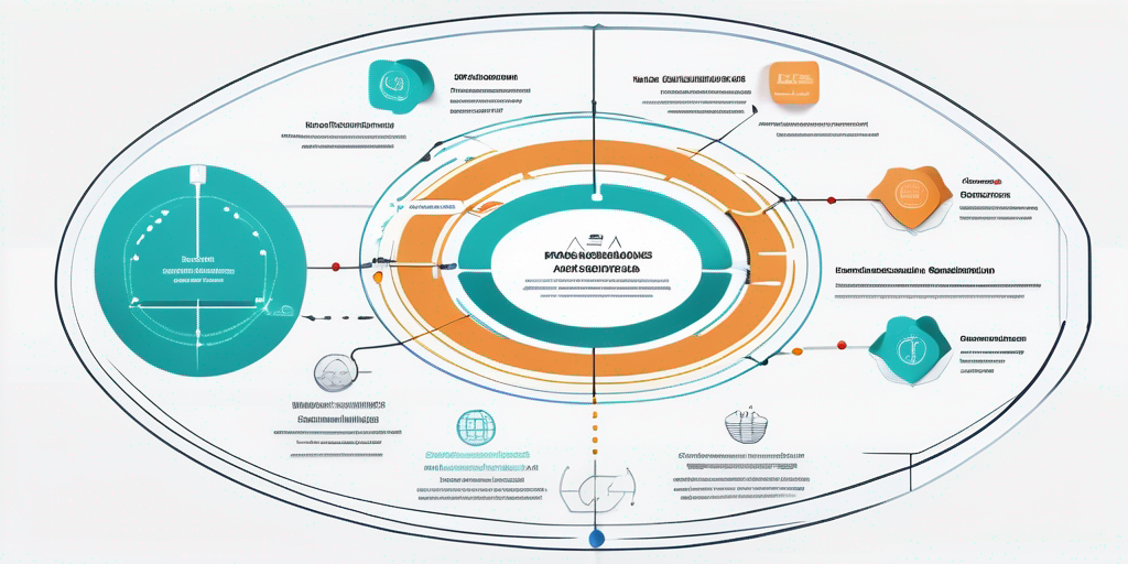 Navigationskarte mit Pfaden und Hindernissen, die die Komplexitaet beim Domain-Kauf darstellt, mit Markierungen fuer wichtige Entscheidungspunkte und digitale Geraete, die Datenanalysen anzeigen.