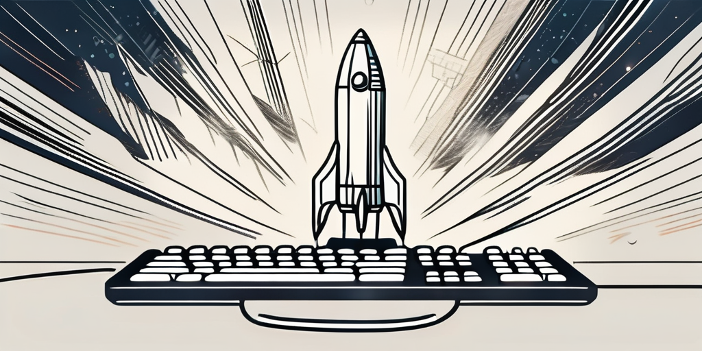 A rocket taking off from a computer keyboard