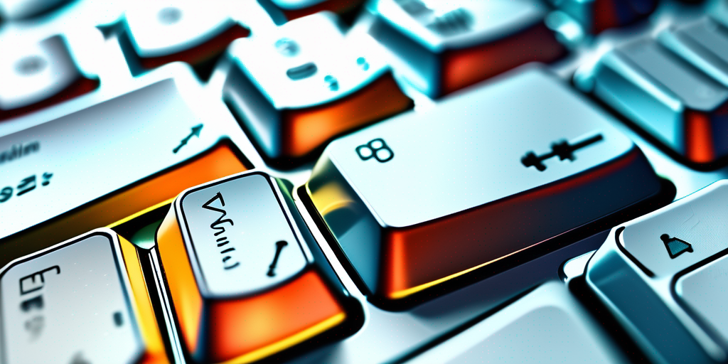 Nahaufnahme einer Computertastatur mit hervorgehobener Taste "Domain" unter weichem Licht, umgeben von digitalen Symbolen fuer Konnektivitaet und Technologie.