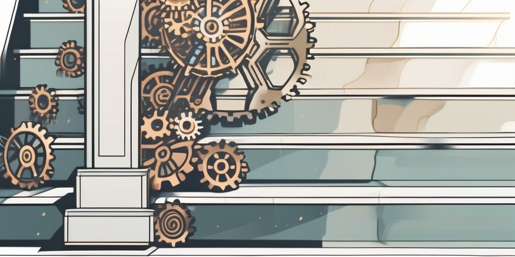 A computer with gears and code symbols emanating from it
