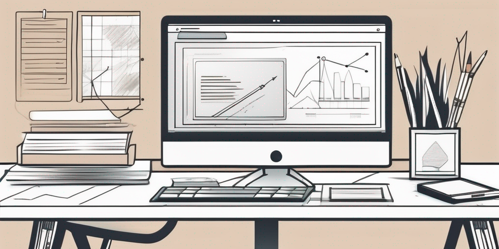 Moderner Arbeitsplatz mit Computer, Website-Entwicklungsinterface, Notizen und Designskizzen fuer professionelle Webseitenerstellung.