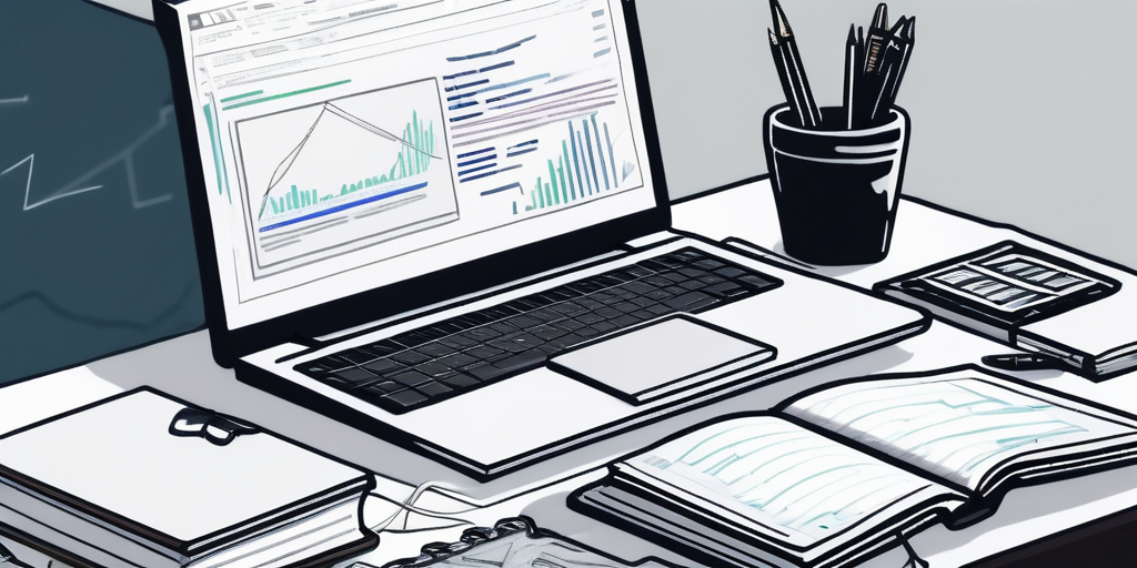 Unordentlicher Schreibtisch mit Webentwicklungsbuechern, Laptop und Notizblock mit HTML-Code, visuelle Metapher fuer Webdesign-Herausforderungen.