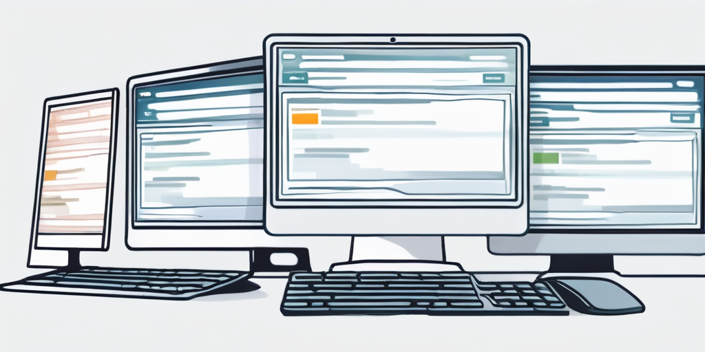 Bildschirm mit Icons unterschiedlicher Top-Level-Domains, Cursor waehlt sorgfaeltig eine Domain aus, professioneller Hintergrund.