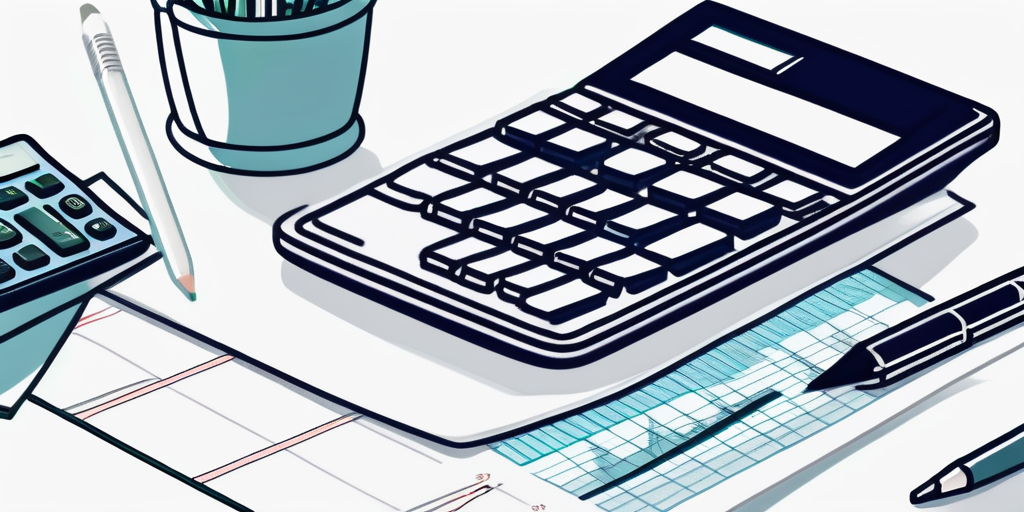 Ordentlich angeordneter Schreibtisch mit Taschenrechner, Notizblock und Finanzdiagrammen fuer effiziente Finanzplanung.