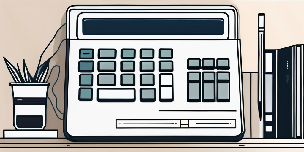 Ein ordentlich organisierter Schreibtisch mit Hausmodell, Taschenrechner und Dokumentenstapel fuer die Finanzierung eines Hauskaufs.