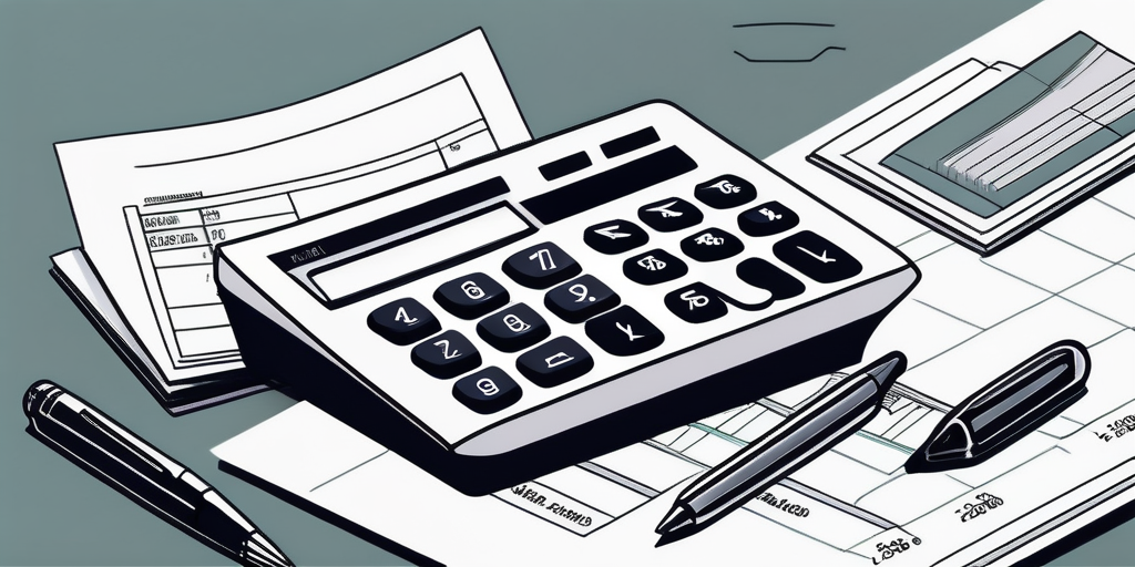 Eleganter Taschenrechner, Stift und Finanzdokumente auf modernem Schreibtisch fuer Finanzplanung und Darlehensvorfälligkeitsgebühren