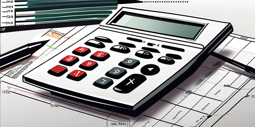 Dr. Klein Zinsrechner: Ihr Geheimnis fuer effektive Finanzplanung - Ein moderner digitaler Rechner auf einem minimalistischen Schreibtisch, umgeben von Finanzdiagrammen und einem Stift.