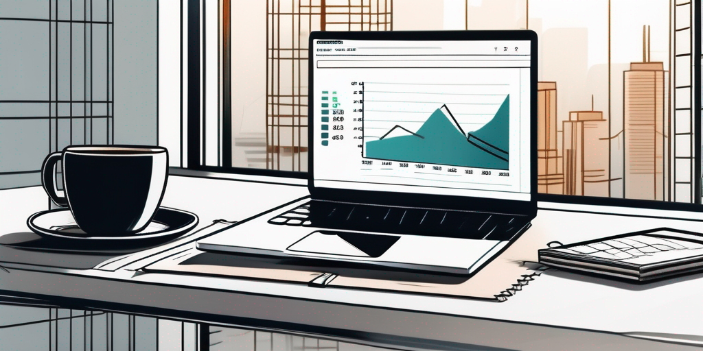 Ordentlicher Arbeitsplatz mit Laptop, der Diagramme anzeigt, Rechner, Notizblöcke und Kaffee, betont ein professionelles Umfeld zur Erforschung von Finanzierungswerkzeugen im Bauwesen.