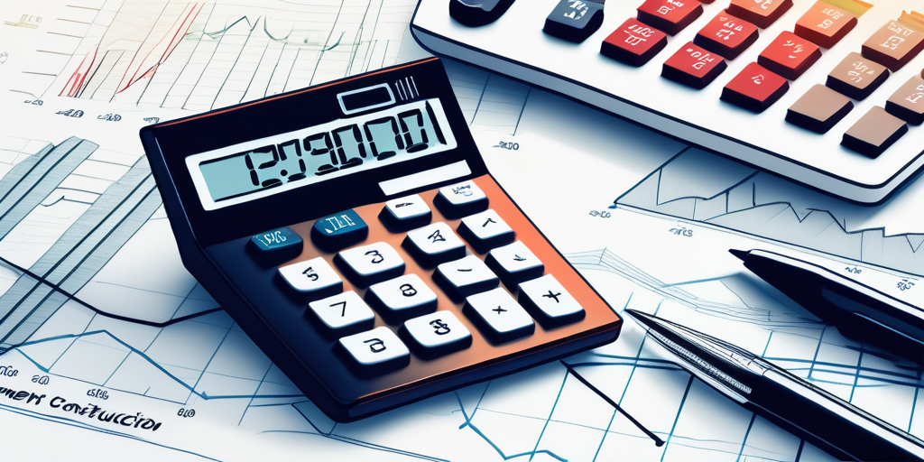 Aktuelle Bauzinsen: So sichern Sie sich die besten Konditionen - Moderner Taschenrechner und Modellhaus umgeben von Finanzdiagrammen und -grafiken zur Baufinanzierungsplanung