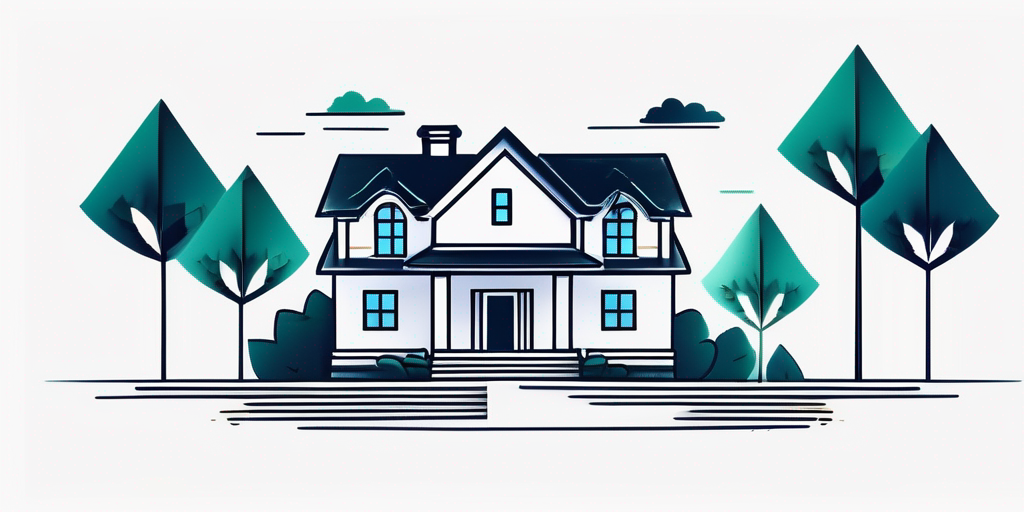Einfamilienhaus-Schlüssel in Hand über blauen Hintergrund, Diagramme schweben daneben.
