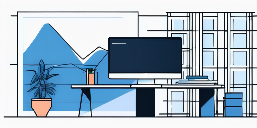 Elegantes, minimalistisches Home-Office mit modernem Computer, der Grafiken und Diagramme für Finanzplanung und Strategieentwicklung zur Finanzierung zusaetzlicher Kosten bei Hausbesitz zeigt.