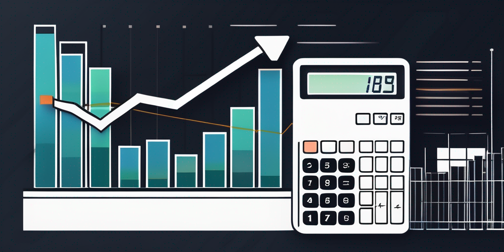 Abstrakte Darstellung von finanziellem Wachstum mit steigenden Balkendiagrammen und einem Rechner fuer einfaches Verwalten von Darlehen und Rueckzahlungen.