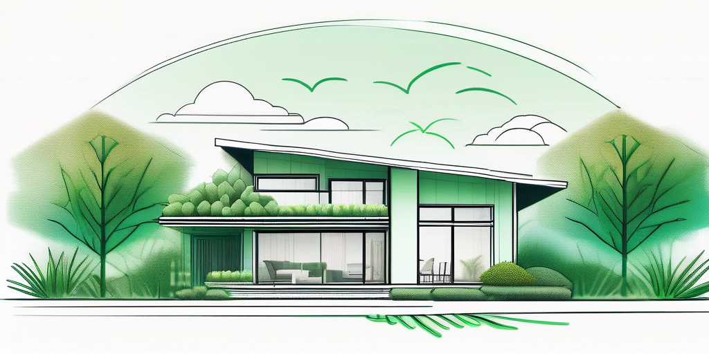Familien sichern Wohneigentum mit KfW Foerderung durch energieeffizientes Haus und gruenen Pflanzen, die nachhaltiges Leben und finanzielles Wachstum symbolisieren, vor klarem Himmel als Zeichen einer positiven Zukunft.