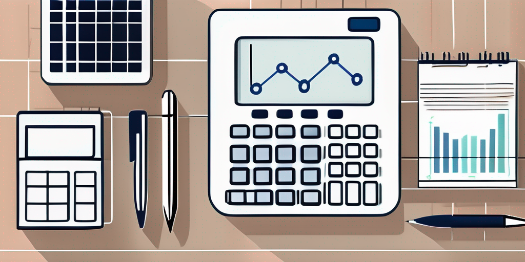 Modernes, elegantes Home-Office Setup mit Rechner, Notizblock und Finanzdiagrammen auf dem Schreibtisch fuer Budgetplanung beim Hauskauf