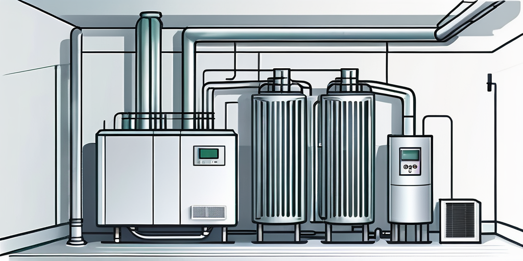 Moderne, energieeffiziente Heizungsanlage im Keller mit schlankem Design und fortschrittlicher Technik