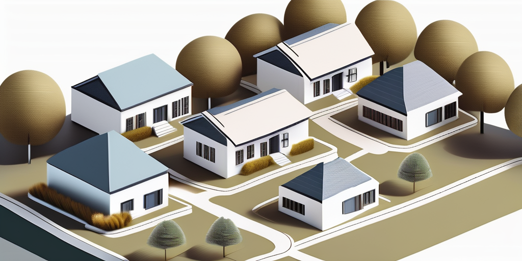Architekturmodell eines Wohngebiets mit Miniaturhaeusern, Baeumen und Wegen als Symbol fuer Immobilieninvestition zur Vermoegensbildung