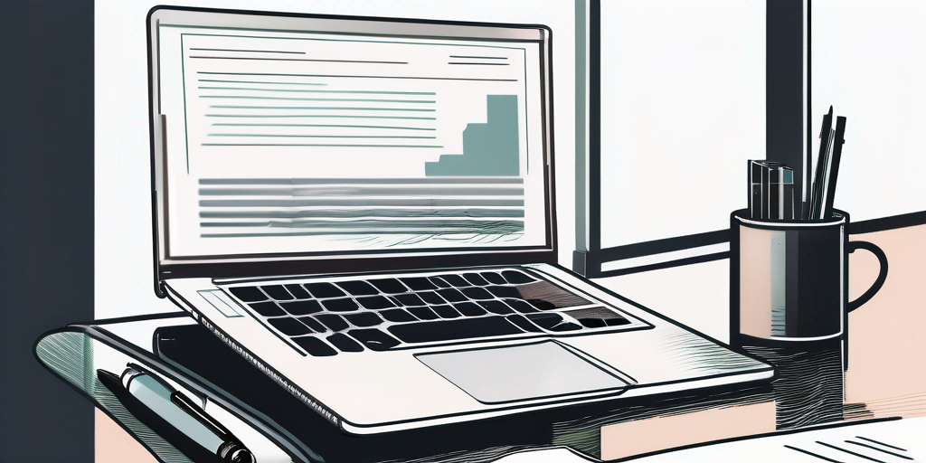Eleganter Arbeitsplatz mit modernem Laptop, Finanzdokumenten und edlem Stift ueber Vertragsdokument als Leitfaden zur Kredituebertragung.