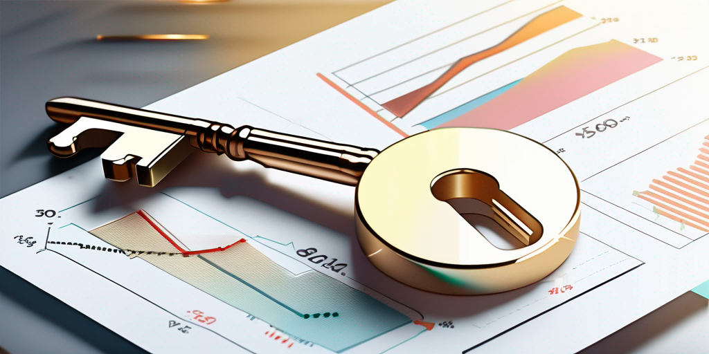 Goldener Schluessel ueber Finanzdokumenten mit Diagrammen symbolisiert finanzielle Freiheit durch Kredittilgung