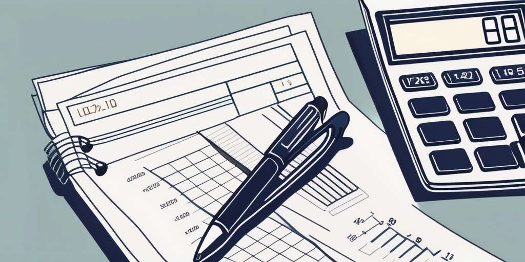 Nahaufnahme eines Taschenrechners, Finanzdokumente und ein Stift fuer die Darstellung von Tilgungsplaenen in der Finanzplanung.