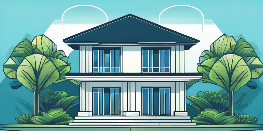 Nutzen Sie den Hypothekenrechner kostenlos: Ihr Weg zum Traumhaus - Ein schoenes Traumhaus umgeben von gruenem Gelaende unter klarem blauem Himmel, Symbol fuer finanzielle Planung und Hausbesitz.