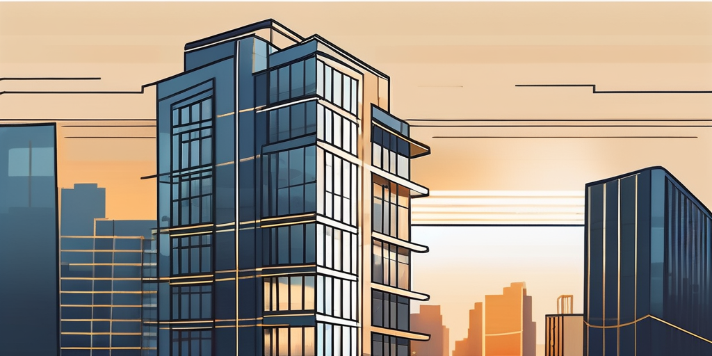 Modernes, hochgelegenes Apartmentgebaeude waehrend der goldenen Stunde als potentielles Traumzuhause mit dem idealen Kredit.