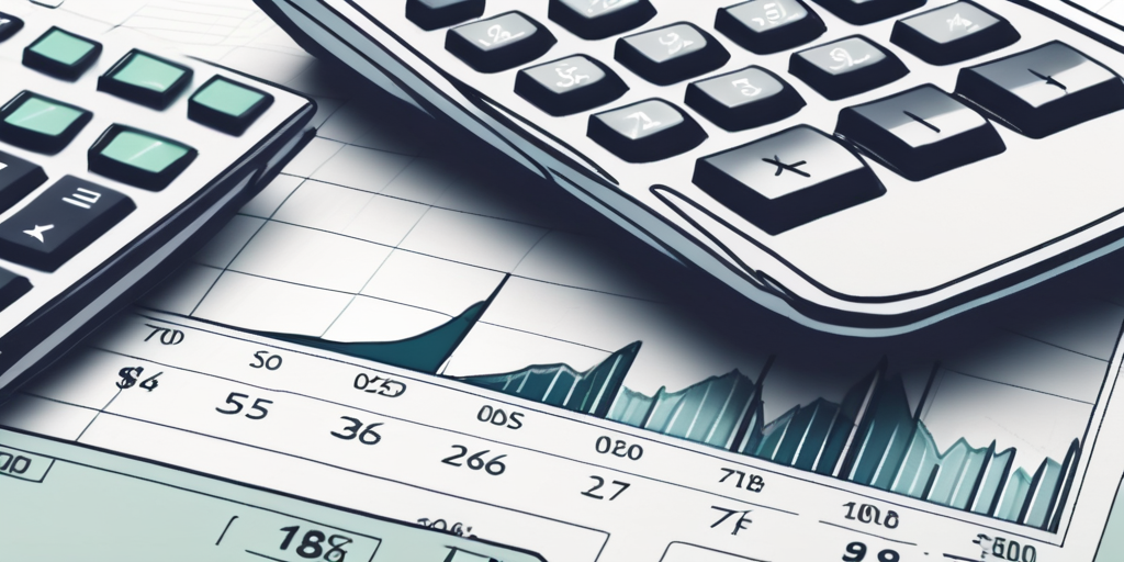 Finanzrechner in Nahaufnahme mit Finanzdiagrammen und statistischen Daten fuer Investitionsanalyse und Finanzmanagement.