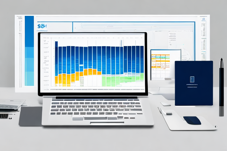 modern workspace mit laptop und grafiken, diagrammen und symbolen fuer hypothekenrechner tools