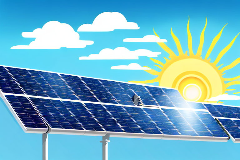 Several photovoltaic solar panels under a bright sun