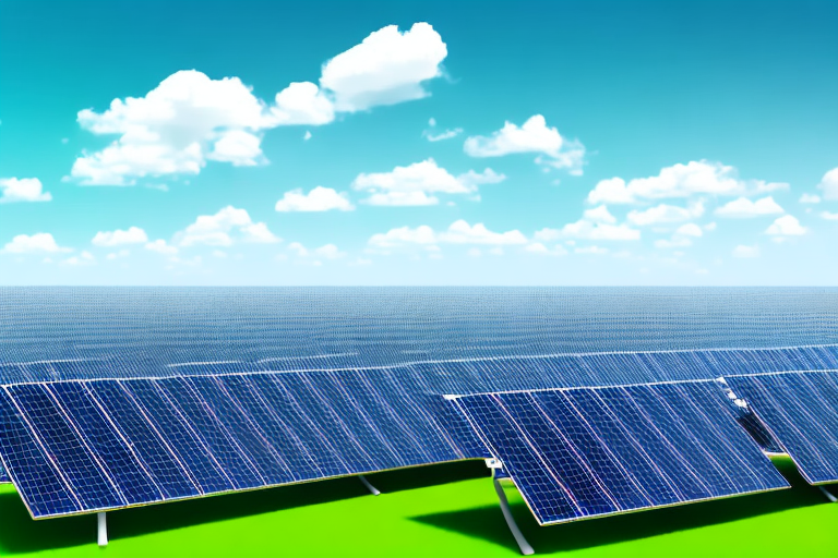 A large pv (photovoltaic) solar field with rows of solar panels