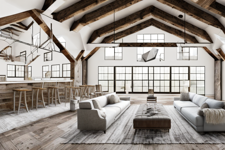 A rustic barn mid-transformation into a modern