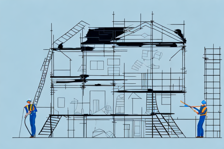 A house under renovation with scaffolding