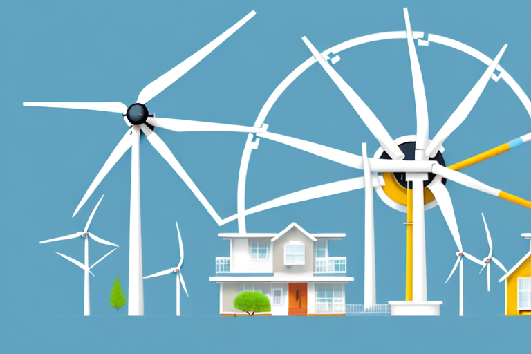 A house surrounded by various energy-related icons like a wind turbine