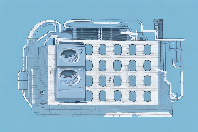 An old building with a modern air-source heat pump system installed