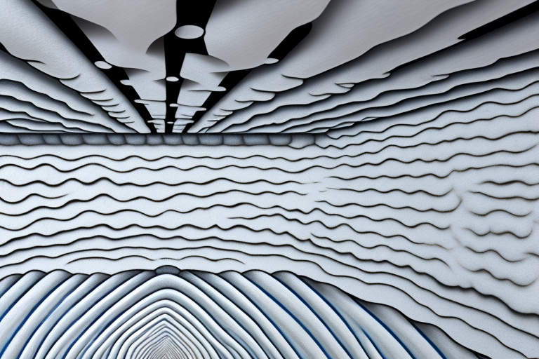 A cross-section of a basement ceiling being insulated