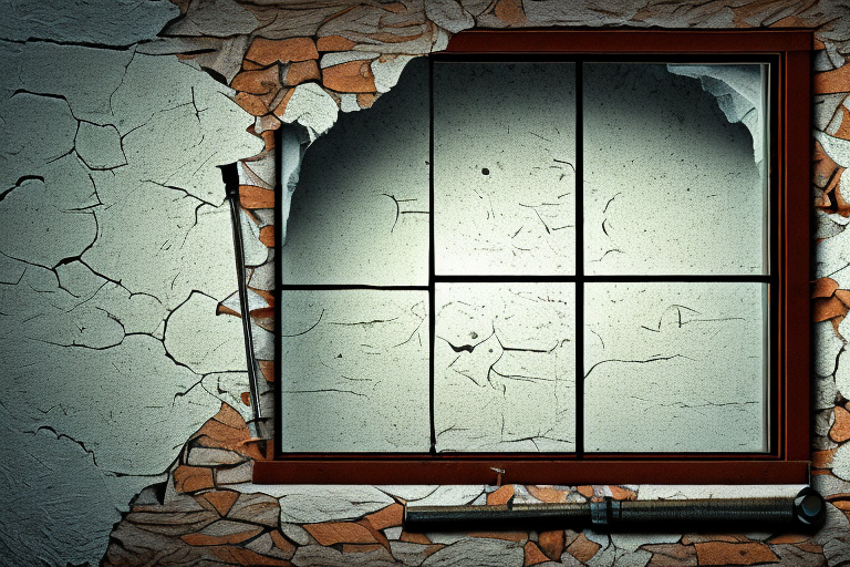 An old window from 1989 with visible signs of wear and tear
