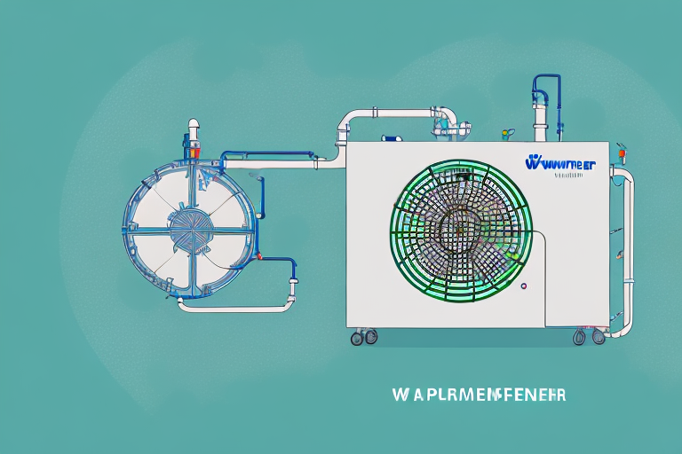 A wärmepumpenboiler (heat pump boiler) with symbolic elements of energy efficiency and environmental friendliness