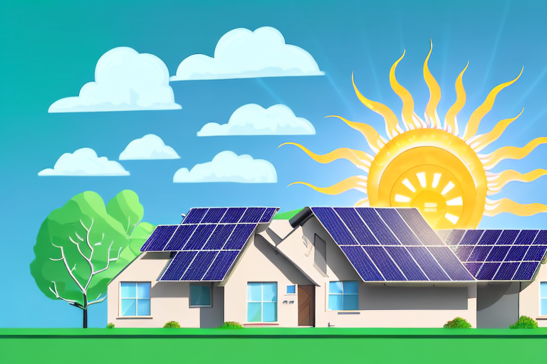A house equipped with solar panels on the roof and a battery storage system