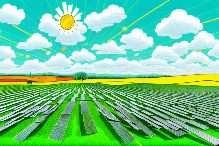 A landscape featuring agricultural fields with photovoltaic solar panels installed