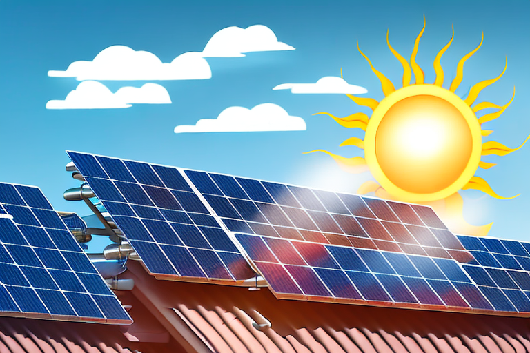 A solar thermal system with sun rays striking it