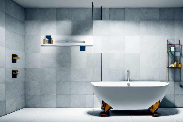 A bathroom under renovation with various tools and materials scattered around