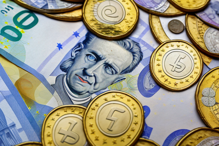 A german house surrounded by euro coins and banknotes