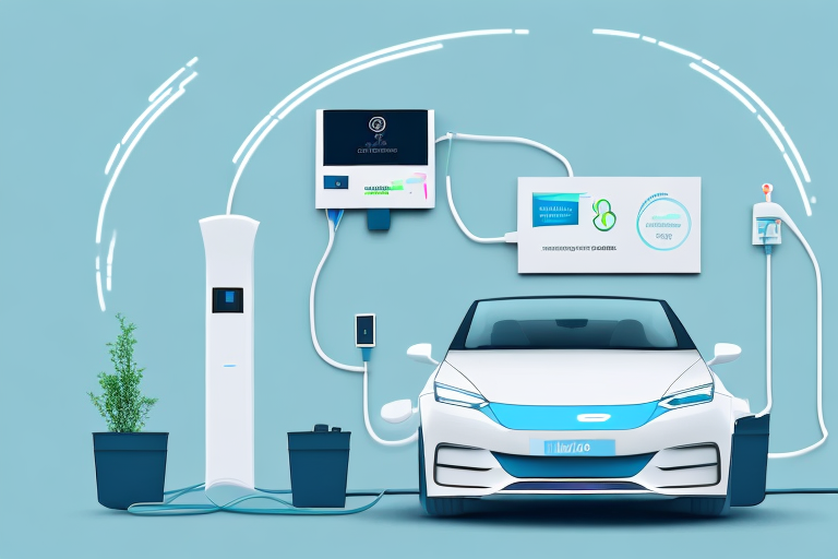 A residential setting with a wallbox charging station for an electric vehicle