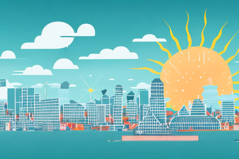 The hamburg city skyline with solar panels on the rooftops