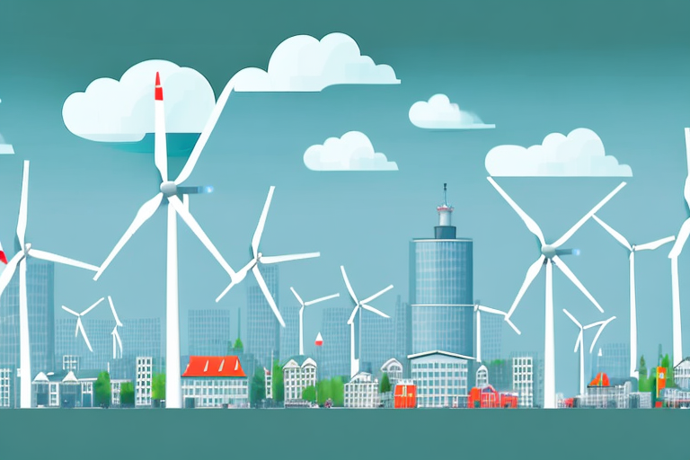 The cityscape of hamburg with visible wind turbines and solar panels