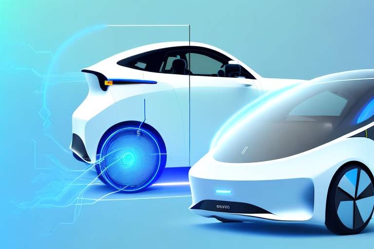 A modern electric vehicle being charged at a sleek