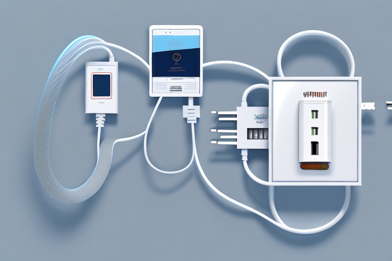 A wallbox charging station with various types of cables and connectors