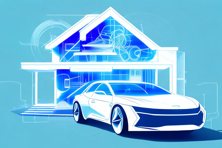 A futuristic car connected to a modern house