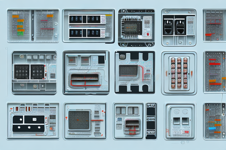 An open electrical fuse box with various types of fuses and circuit breakers